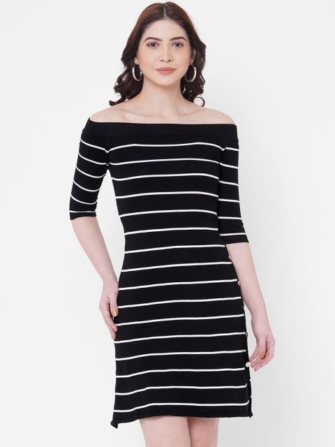 

bebe Women Black Striped A-Line Dress