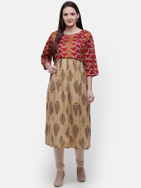 

Rasada Women Beige & Maroon Floral Printed A-Line Kurta