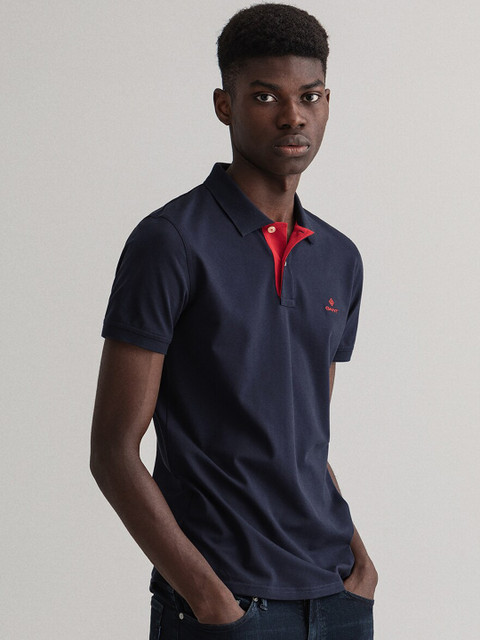 

GANT Men Blue Solid Polo Collar T-shirt
