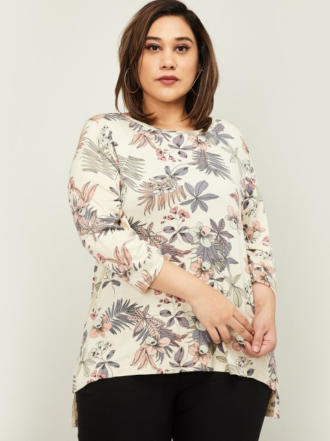 

nexus Women Cream-Coloured Printed High-Low Top