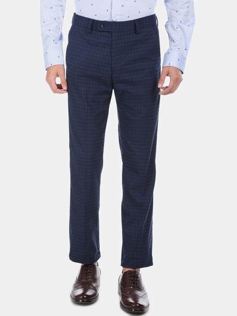 

Arrow New York Men Blue Regular Fit Checked Regular Trousers