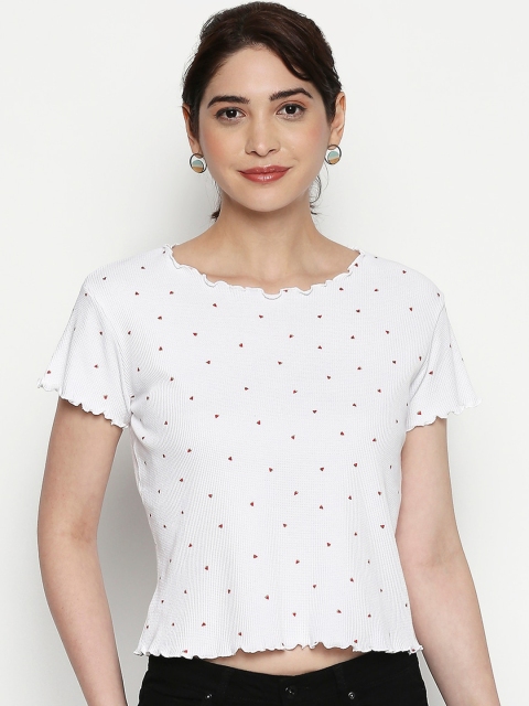 

People White Printed Knitted Crop Top
