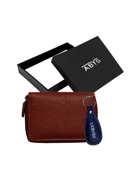 

ABYS Unisex Brown & Blue Genuine Leather Accessory Gift Set