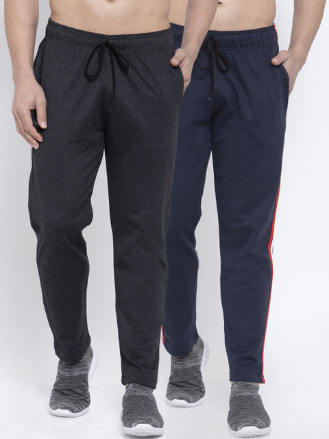 

NEUDIS Men Pack Of 2 Solid Structured-Fit Cotton Track Pants, Navy blue