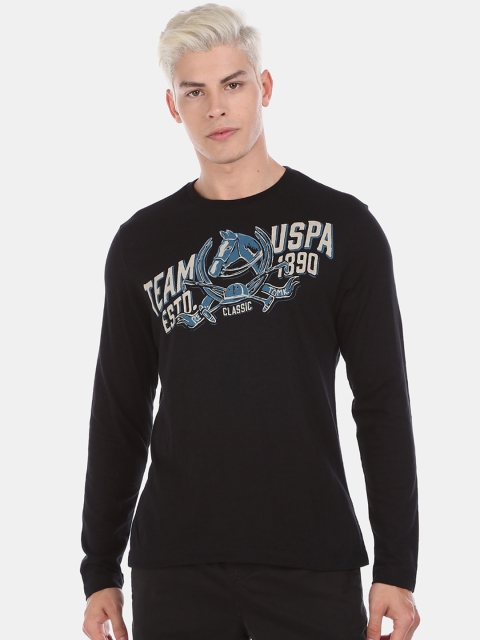 

U.S. Polo Assn. Denim Co. Men Black Printed Round Neck Cotton Pure Cotton T-shirt