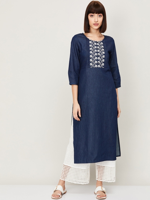 

Melange by Lifestyle Women Blue Yoke Design Thread Work Kurta