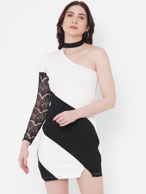 

bebe Women White & Black Colourblocked Bodycon Dress