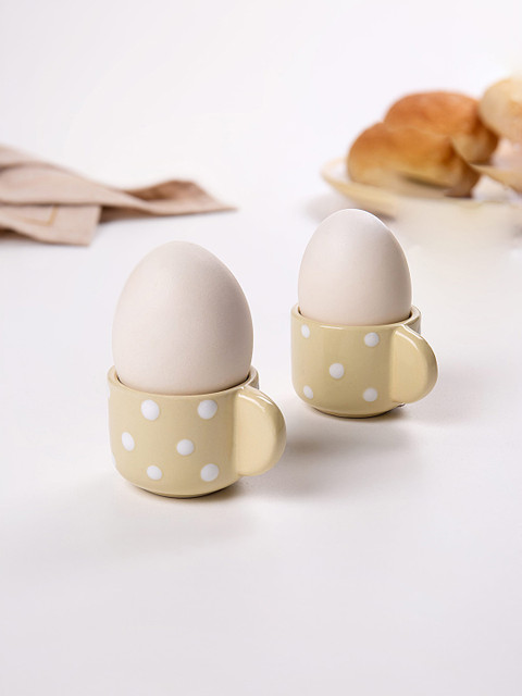 

ellementry Set Of 2 Beige & White Polka Dot Ceramic Egg Cups