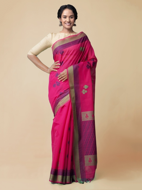 Unnati Silks Pink Silk Cotton Woven Design Baluchari Saree