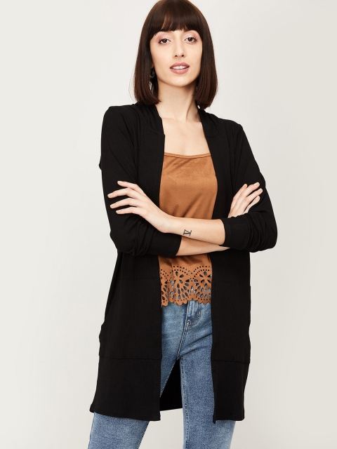 Ginger by Lifestyle Women Black Solid Open Front Shrug