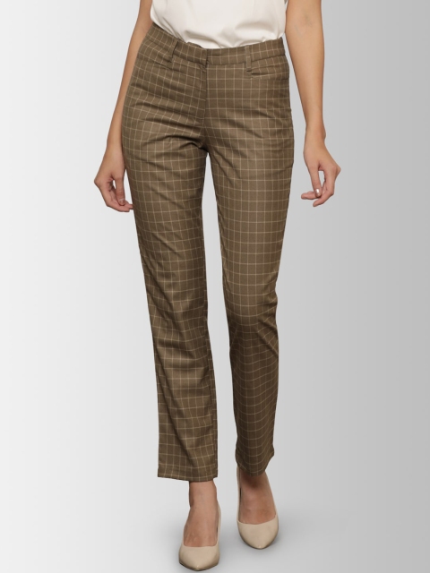 

FableStreet Women Brown Straight Fit Checked Formal Trousers