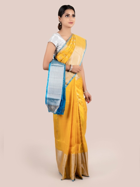 

Pothys Yellow & Silver-Toned Pure Silk Woven Design Uppada Saree