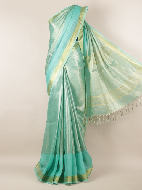 

Pothys Green Solid Linen Blend Saree