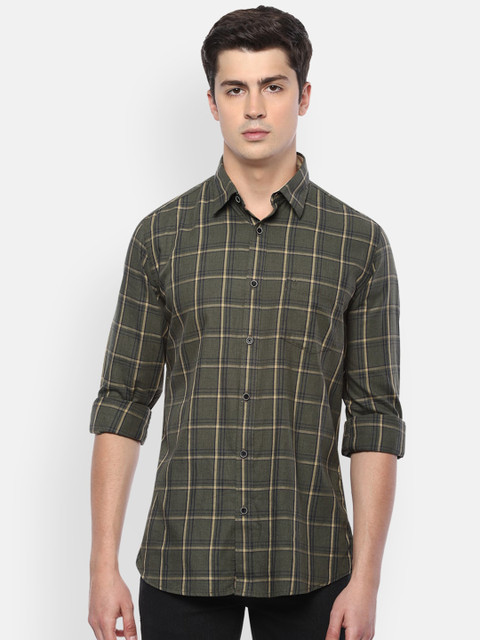 

Van Heusen Sport Men Olive Green & Beige Slim Fit Checked Casual Shirt