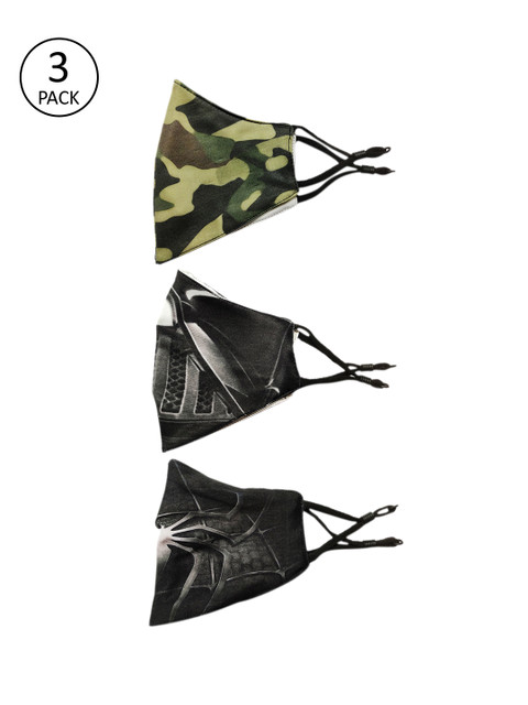 

TREEMODA Men Pack Of 3 Printed Reusable Cloth Masks, Black