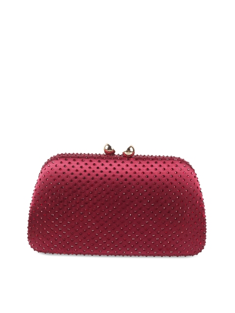 

Mochi Maroon & Gold-Toned Textured Embroidered Clutch