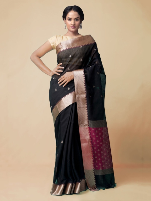 

Unnati Silks Black Silk Cotton Printed Baluchari Saree