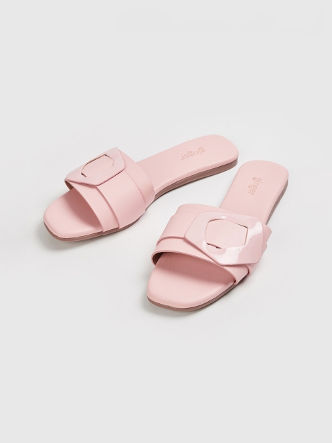 

Ginger by Lifestyle Women Pink Solid PU Open Toe Flats