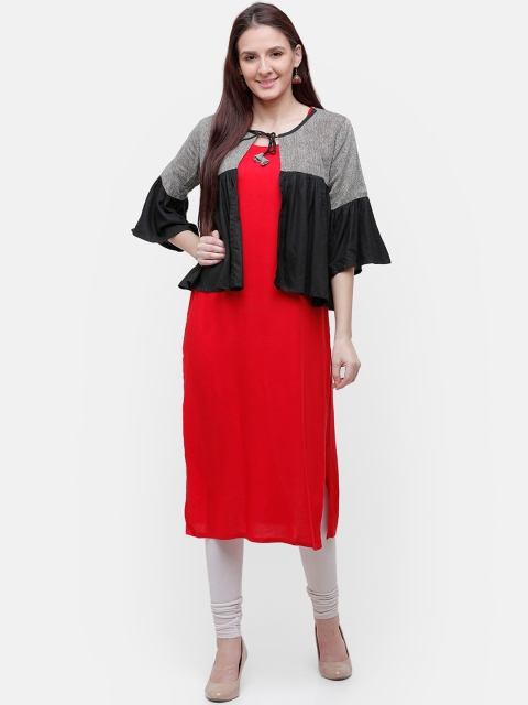 

Rasada Women Red Solid Straight Kurta