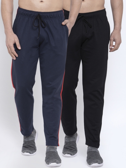 

NEUDIS Men Pack Of 2 Solid Structured-Fit Track Pants, Navy blue