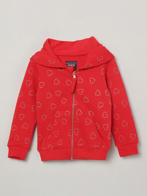 

max Girls Red Printed Hooded Sweatshirt