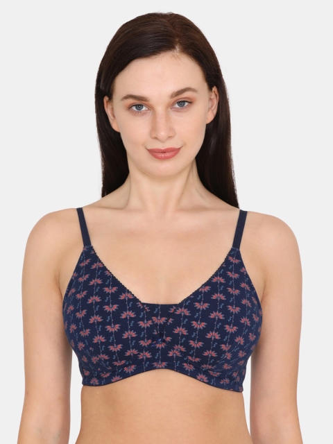 

Zivame Navy Blue & Red Printed Non-Wired Non Padded T-shirt Bra