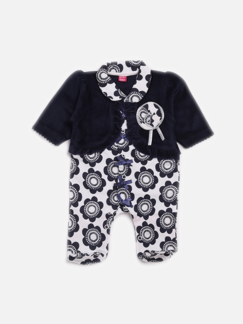 

WOW Baby Girls Black and White Printed Cotton Romper
