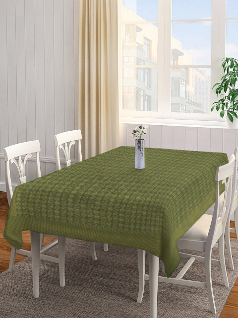 

NEUDIS Olive Green & Yellow Floral Jacquard Cotton Table Cover For 4 Seater Table