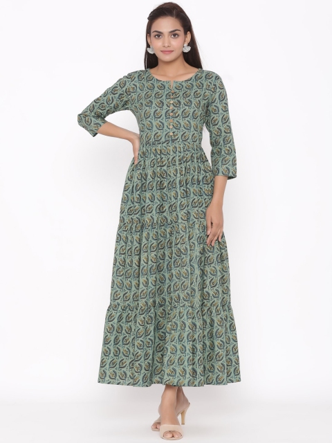 

Silai Bunai Women Green Printed Maxi Dress