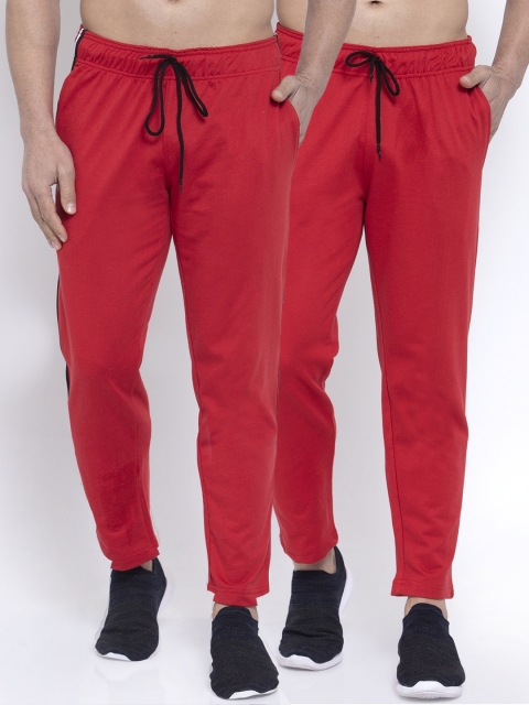 

NEUDIS Men Pack Of 2 Red Solid Structured-Fit Track Pants