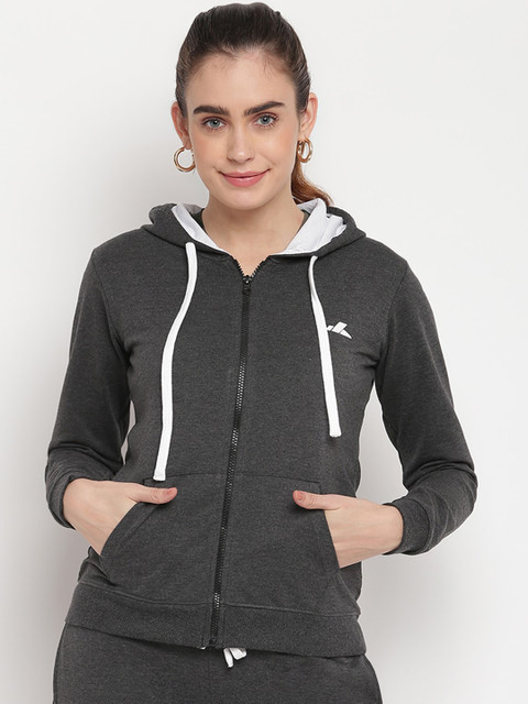 

SPARROWHAWK Women Grey Solid Hooded Sweatshirt