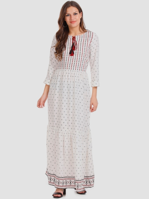

Karigari Women White Printed Maxi Dress