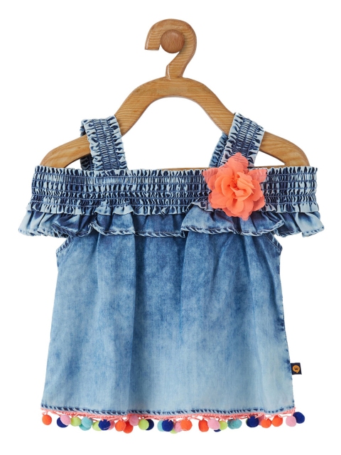 

VITAMINS Blue Applique Indigo Pure Cotton Top