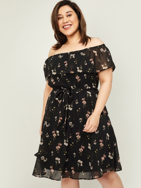 

nexus Women Black Printed Fit and Flare Dress