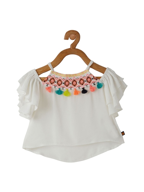 

VITAMINS Girls Off White Embroidered Cold-Shoulder Sleeves Top