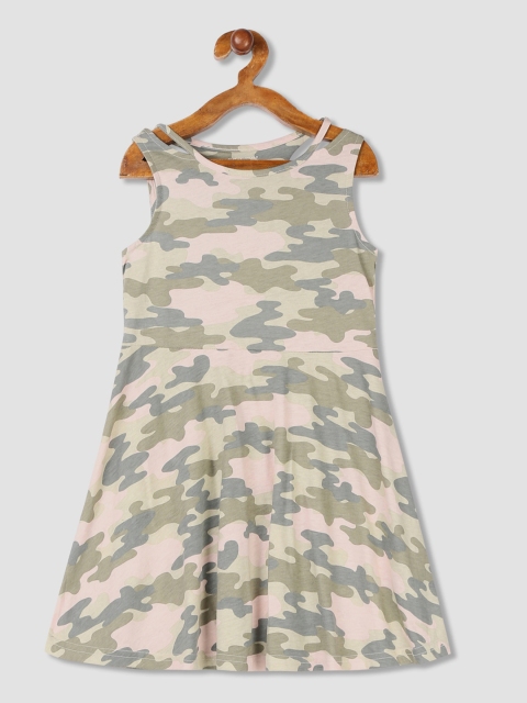 

The Childrens Place Girls Peach-Coloured & Green Printed Dress