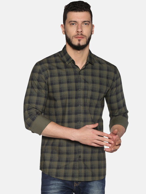 

UrGear Men Green Slim Fit Checked Casual Shirt