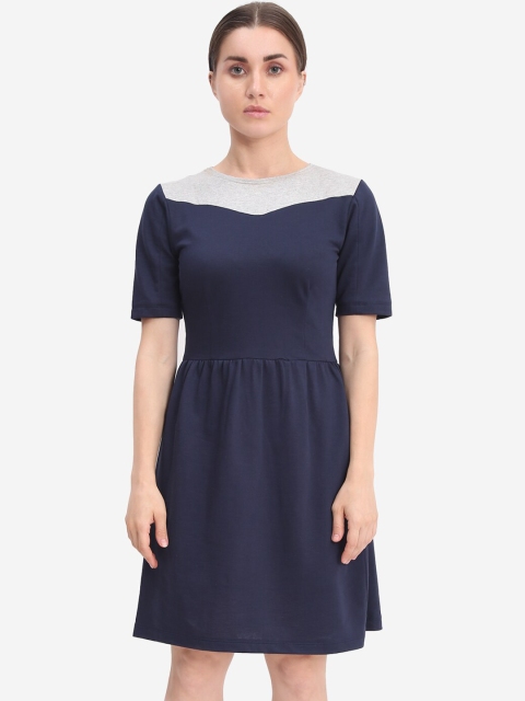 

Samshek Women Navy Blue & Grey Melange Colourblocked Fit and Flare Dress