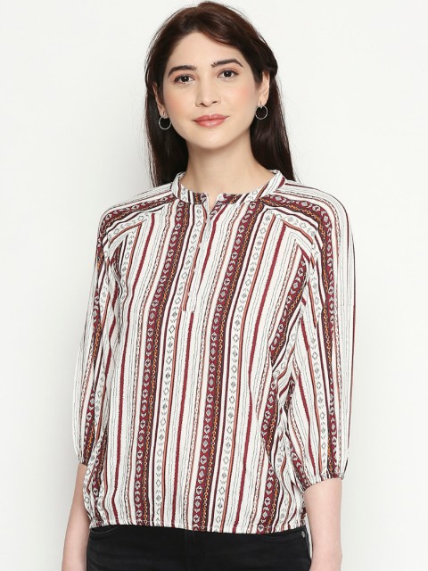 

People Women Off-White & Maroon Striped Top
