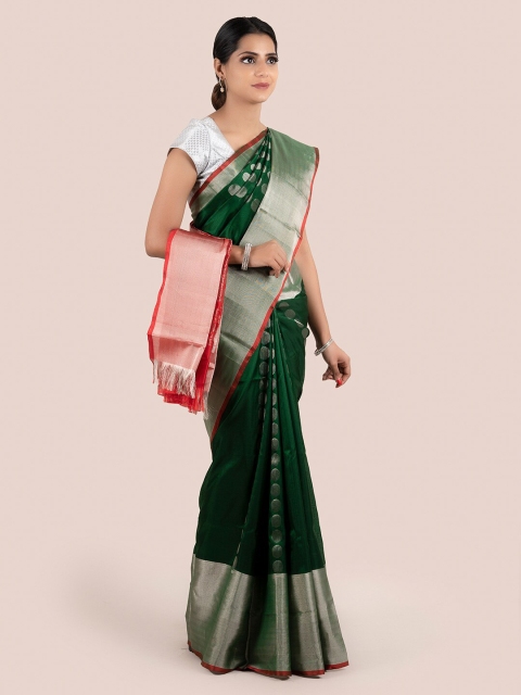 

Pothys Green & Red Pure Silk Woven Design Uppada Saree