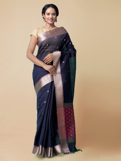 

Unnati Silks Blue Silk Cotton Solid Baluchari Saree