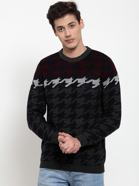 

Kalt Men Multicoloured Self Design Pullover Sweater, Multi