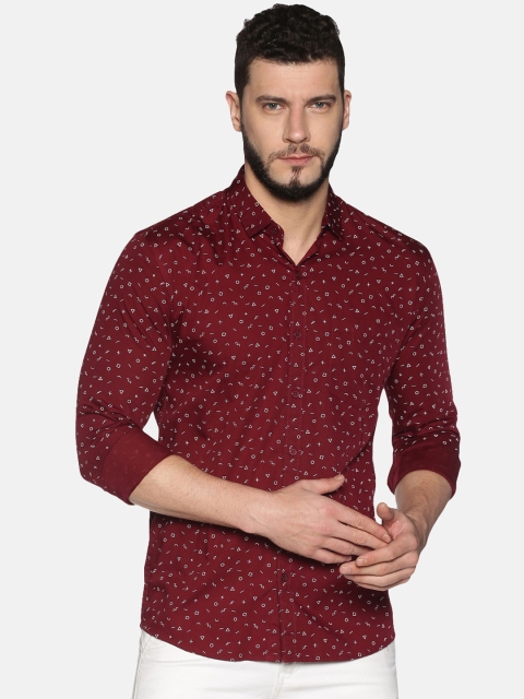 

UrGear Men Burgundy & White Slim Fit Printed Casual Shirt
