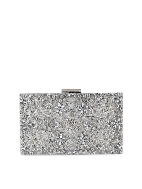 

Mochi Grey & Silver-Toned Embellished Clutch
