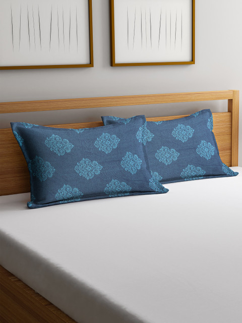 

NEUDIS Set Of 2 Blue Jacquard Rectangular Cotton Pillow Covers