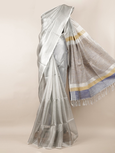 

Pothys Silver-Toned Solid Saree