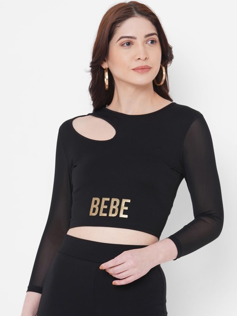 

bebe Black Brand Logo Crop Top
