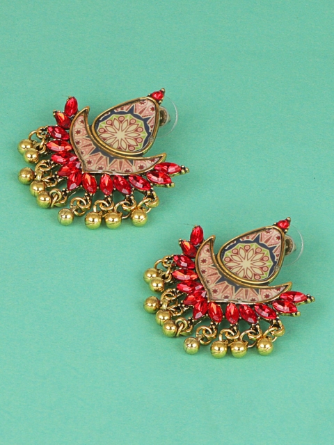 

Jewelz Gold-Plated & Red Contemporary Drop Earrings
