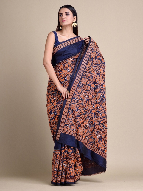 

Mitera Blue Printed Pure Silk Saree