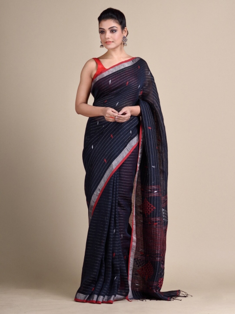 

Mitera Navy Blue Woven Design Pure Linen Saree